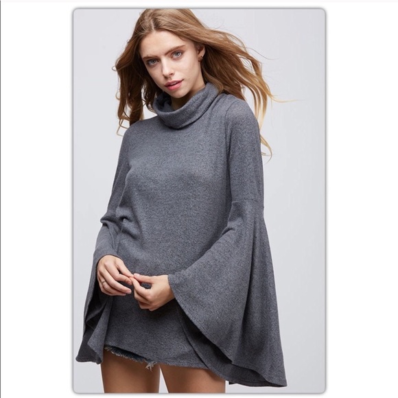 Charcoal Gray Bell Sleeve Open Back Sweater - Picture 3 of 4